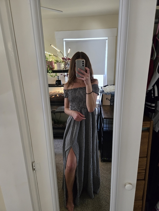 Lulus Dresses & Skirts - Lulu's Black & White Gingham Off-Shoulder Maxi Dress